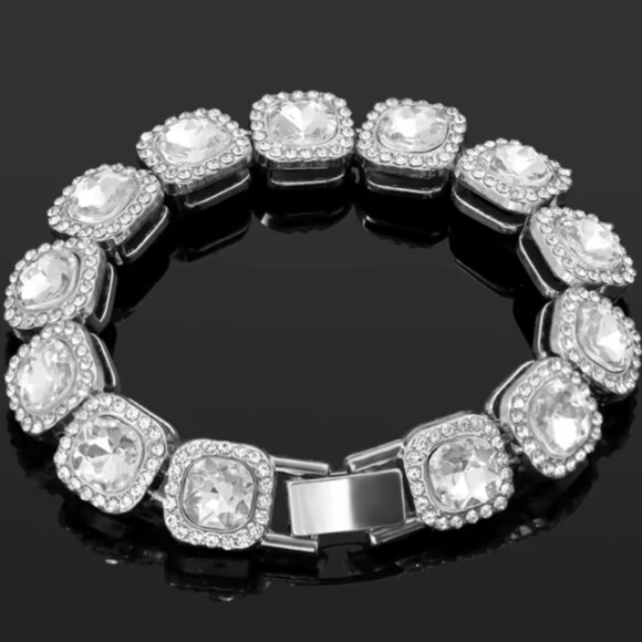 - Stackable Full Crystal 13mm cushion cut with halo Tennis Chain Bracelet
… - Picture 8 of 13